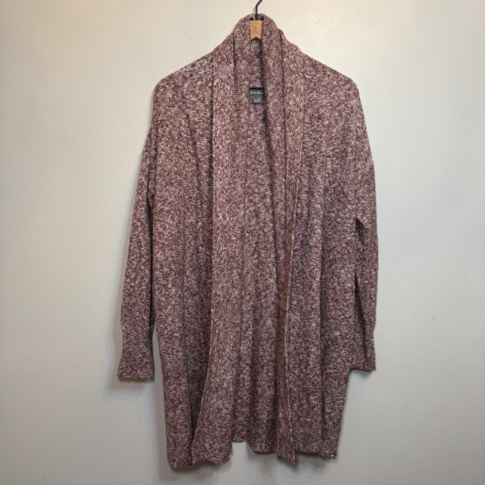 Eddie Bauer Women's Marled Burgundy Shawl Collar Open Front Cardigan Sweater M/L
